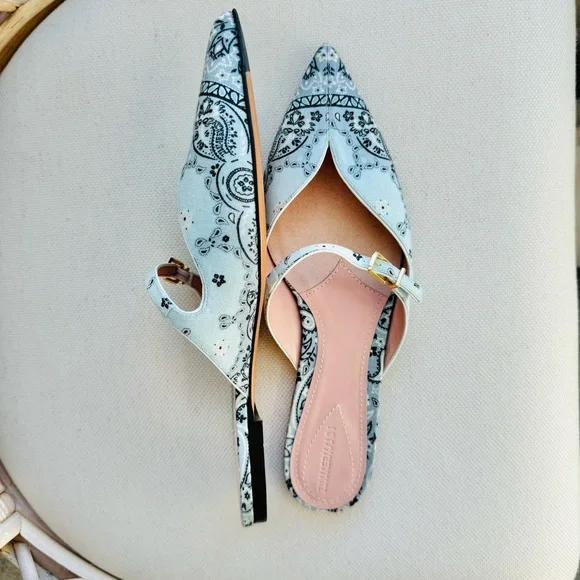 NEW $875 Zimmerman Aura Linen Leather Blue Paisley-Print Pointed Toe Mules 8.5 - Picture 11 of 16